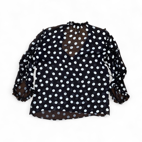 Alice + Olivia Julius Silk Blend Ruffled Polka Dot Tunic Blouse Black Sheer XS - Picture 3 of 7